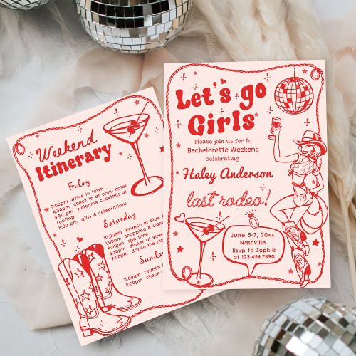 Red Disco Rodeo Cowgirl Bachelorette Weekend Invitation
