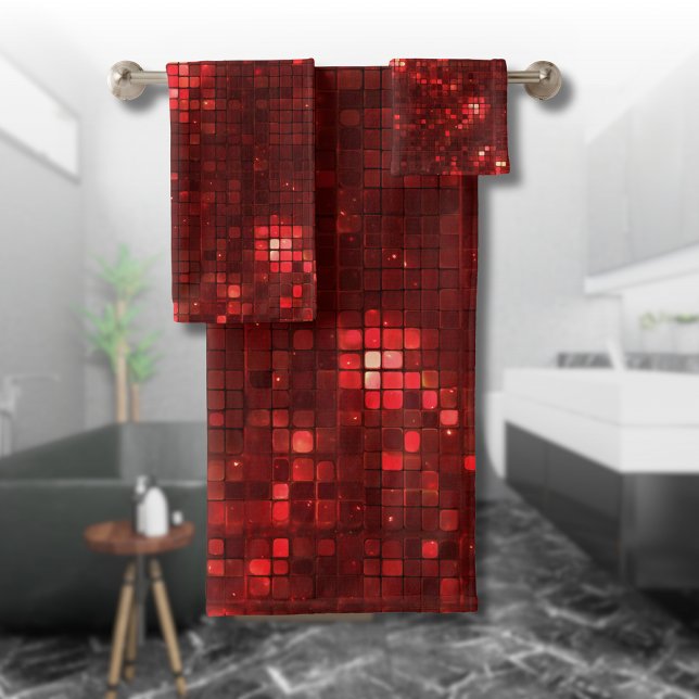 Red Disco Style Squares Valentine Pattern Bath Towel Set (Creator Uploaded)