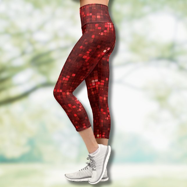 Red Disco Style Squares Valentine Pattern Capri Leggings (Creator Uploaded)