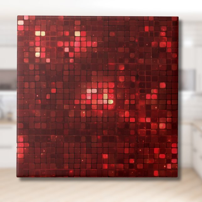 Red Disco Style Squares Valentine Pattern Ceramic Tile (Creator Uploaded)