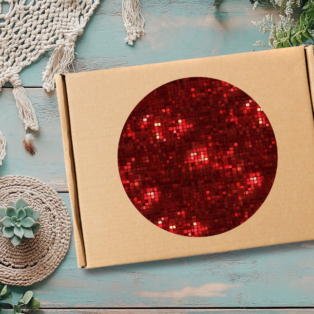 Red Disco Style Squares Valentine Pattern Classic Round Sticker (Creator Uploaded)