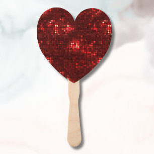 Red Disco Style Squares Valentine Pattern Hand Fan