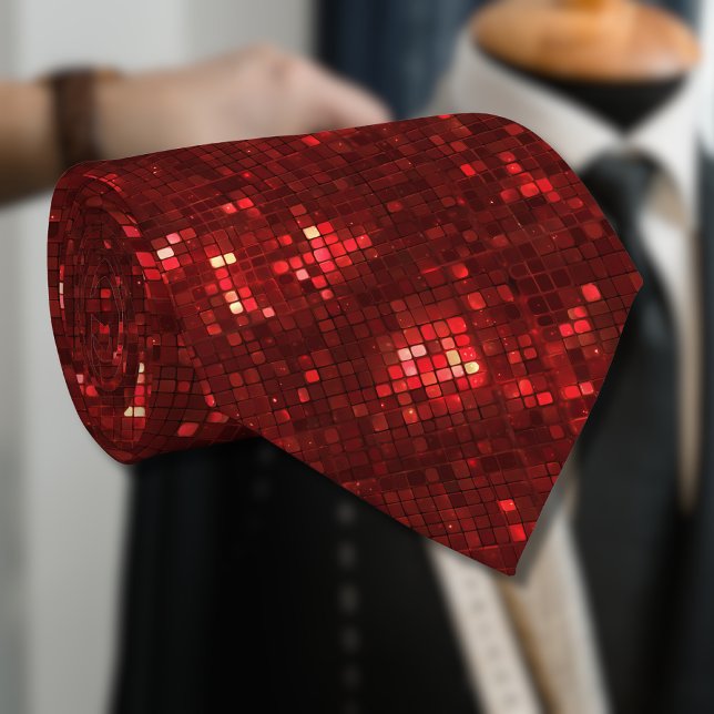 Red Disco Style Squares Valentine Pattern Neck Tie (Creator Uploaded)