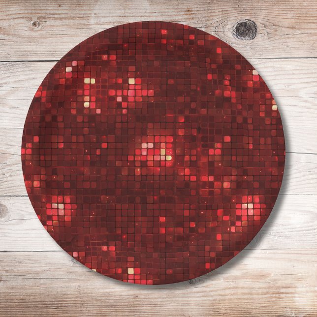 Red Disco Style Squares Valentine Pattern Paper Plates (Creator Uploaded)
