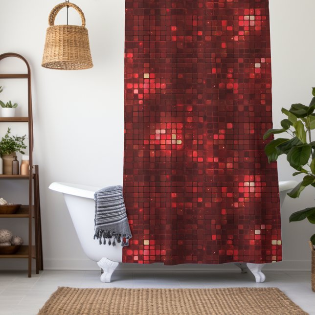 Red Disco Style Squares Valentine Pattern Shower Curtain (Creator Uploaded)