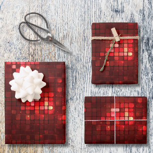 Red Disco Style Squares Valentine Pattern Wrapping Paper Sheets