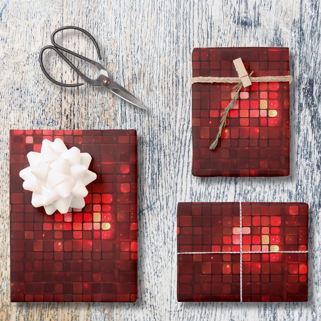 Red Disco Style Squares Valentine Pattern Wrapping Paper Sheets (Creator Uploaded)