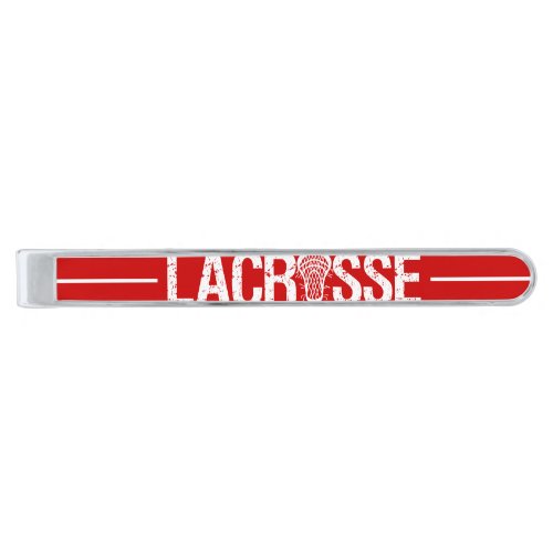 Red Distressed Lacrosse Silver Finish Tie Bar