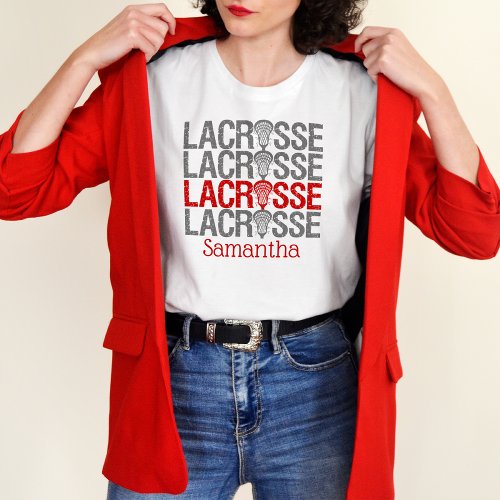 Red Distressed Lacrosse Word T_Shirt