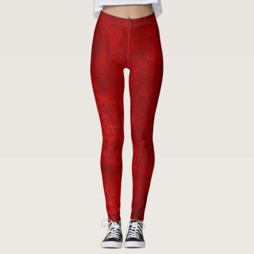 Red Distressed Leather Leggings