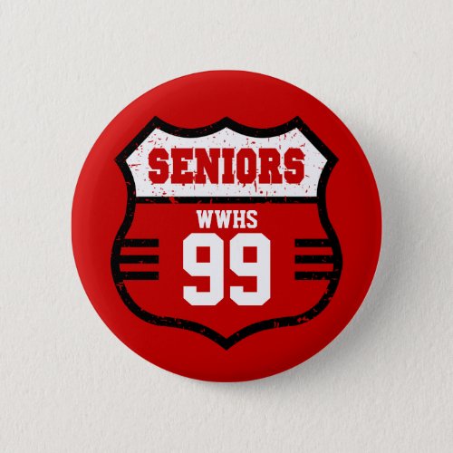 Red Distressed Seniors Road Sign Button