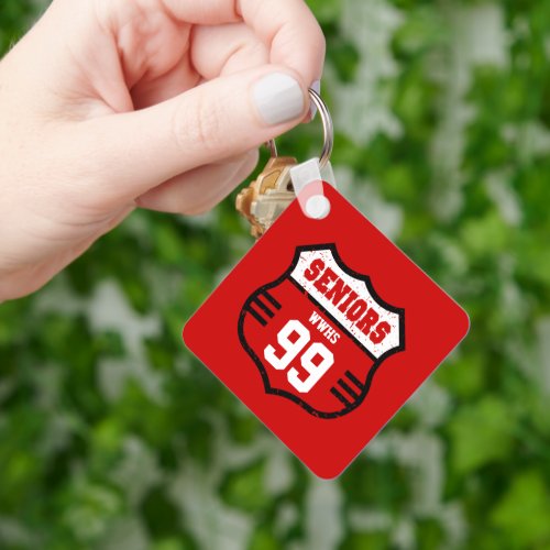 Red Distressed Seniors Road Sign Keychain