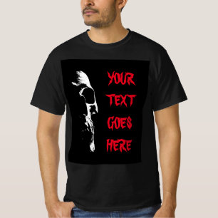 Red Distressed Text Mens Halloween Skull Black T-Shirt