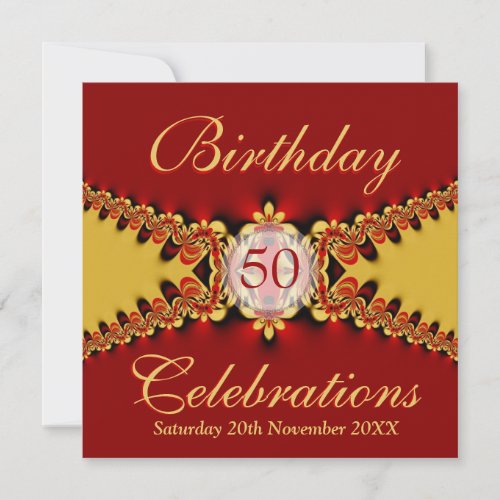 Red Diva Royal Gold lace Celebration Invitation