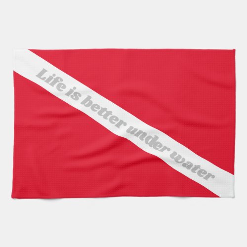 Red diving flag kitchen towel with funny quote