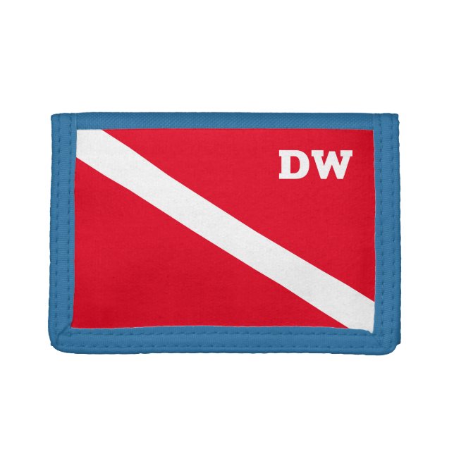 Red diving flag Trifold velcro Wallet for diver (Front)