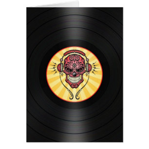 Red Dj Sugar Skull on Vinyl Record Graphic