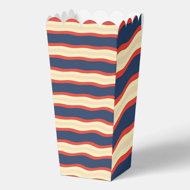 Red Dk Blue Creme Wavy   Favor Boxes (Front)