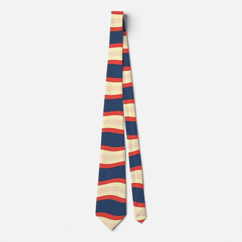 Red Dk Blue Creme Wavy   Neck Tie