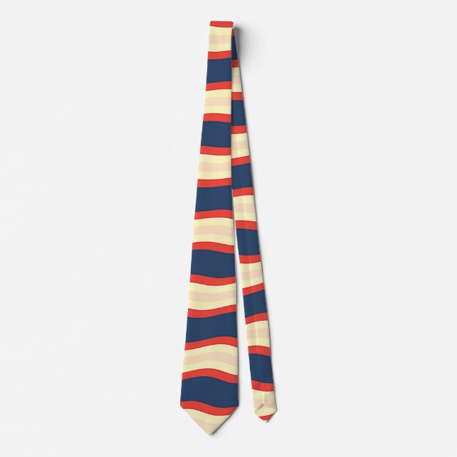 Red Dk Blue Creme Wavy   Neck Tie (Front)