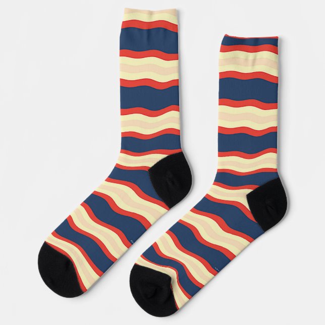 Red Dk Blue Creme Wavy   Socks (Left)