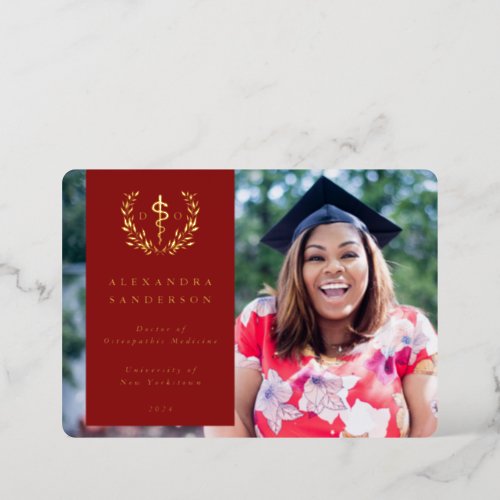 Red DO Asclepius Graduation Photo Announcement