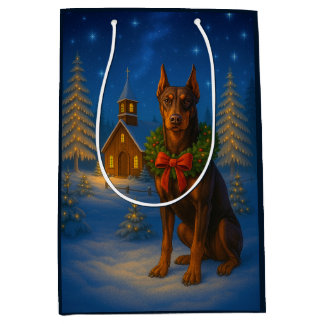 Red Doberman Holiday  Medium Gift Bag