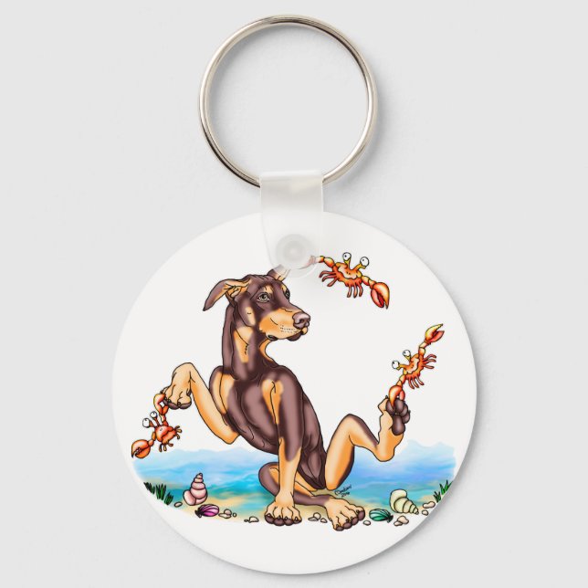 Red Doberman Pinscher Kinda Crabby Keychains (Front)