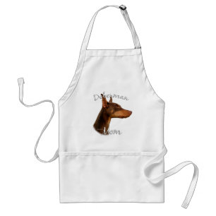 Red Doberman Pinscher Mom 2 Adult Apron