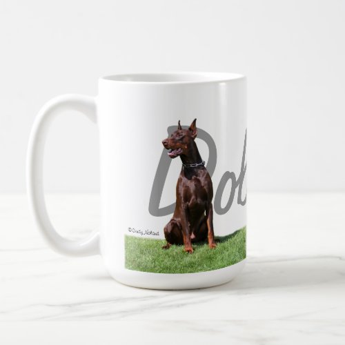 Red Doberman Pinschers with breed name graphic Mug