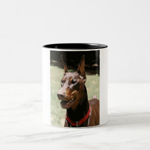 Red Doberman Portrait (v9-2) Two-Tone Coffee Mug