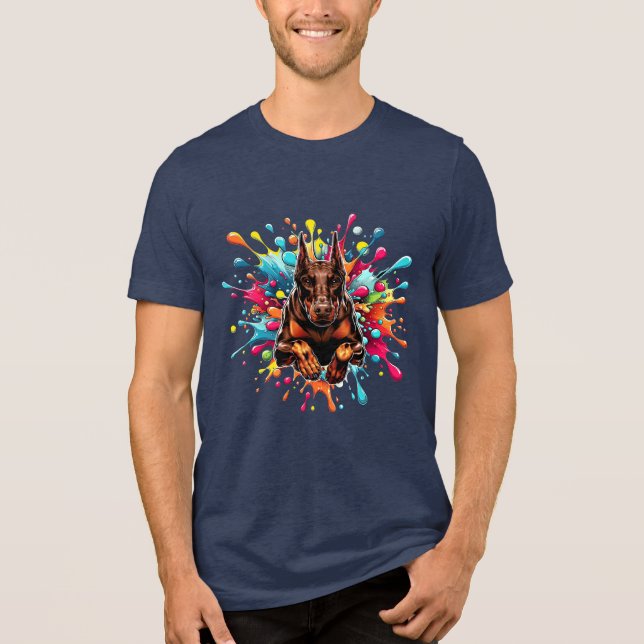Red Doberman Splash of Color Tri-Blend Shirt (Front)