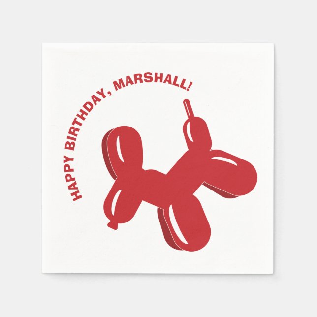 Red Dog Balloon Animal Birthday Party Napkins (Front)