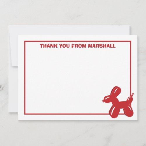Red Dog Balloon Animal Birthday Thank You Card