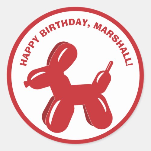 Red Dog Balloon Animal Sculpture Personalized Classic Round Sticker