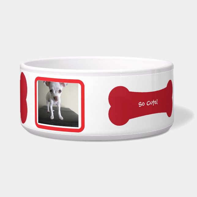 Red Dog Bone Photo Personalized Pet Bowl (Right)