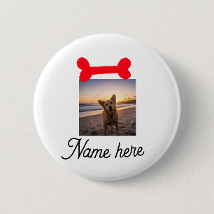 Red dog bone photo pet dog cat name simple gifts  button