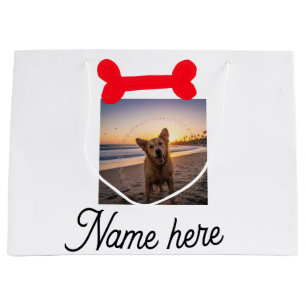 Red dog bone photo pet dog cat name simple gifts  large gift bag
