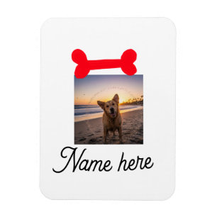 Red dog bone photo pet dog cat name simple gifts magnet
