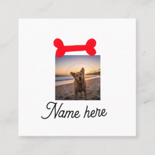 Red dog bone photo pet dog cat name simple gifts  square business card