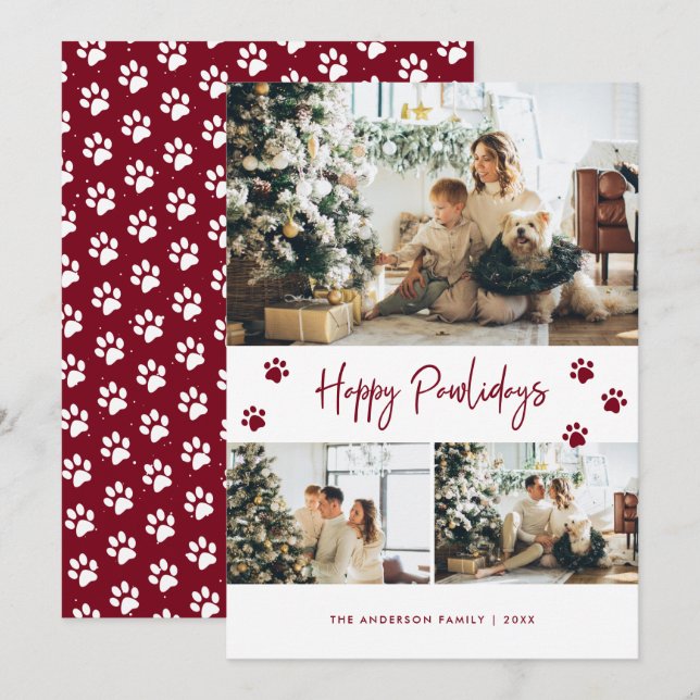 Red Dog Cat Owner Photo Happy Pawlidays Card (Front/Back)