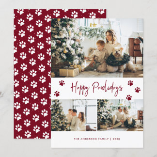 Red Dog Cat Owner Photo Happy Pawlidays Card