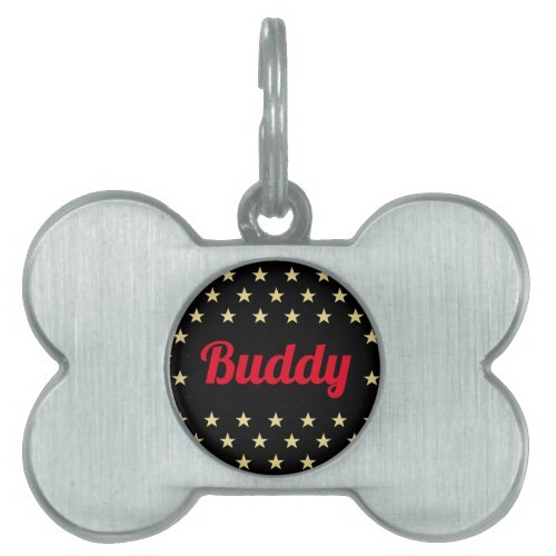 Red Dog Cat Puppy Kitty Name Cool Black Gold Stars Pet ID Tag
