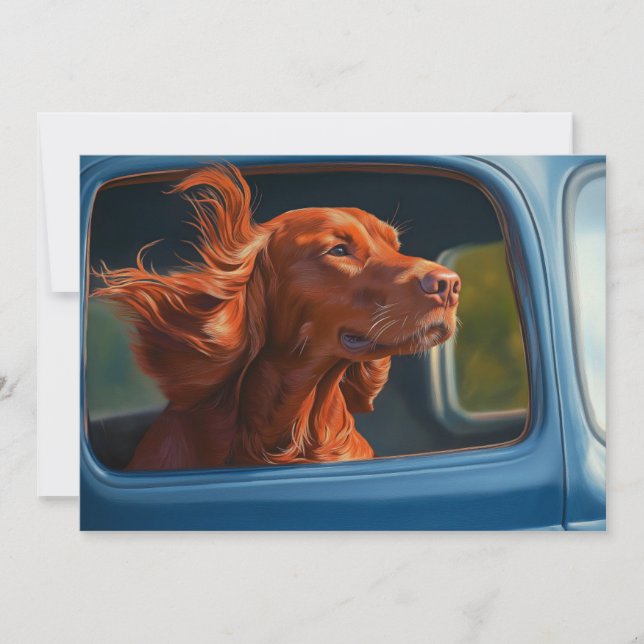 Red Dog Enjoying Scenic Car Ride Art Print Card (Front)