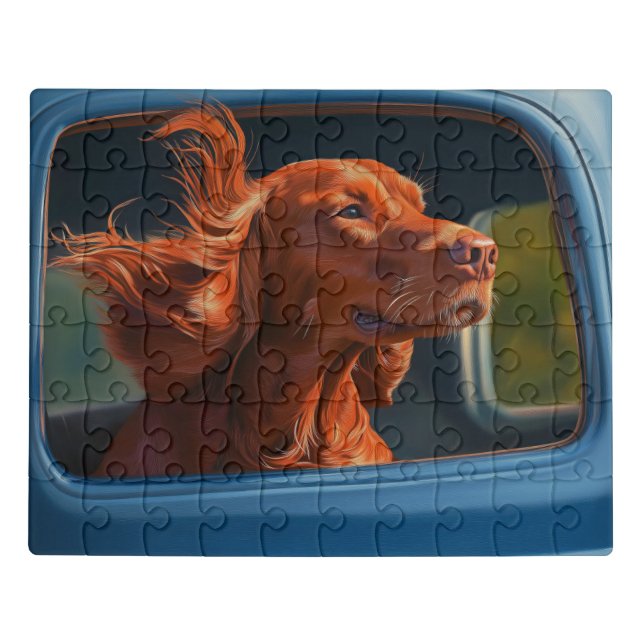 Red Dog Enjoying Scenic Car Ride Art Print Jigsaw Puzzle (Puzzle Horizontal)