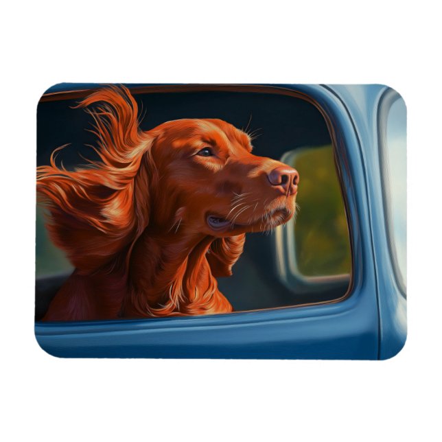 Red Dog Enjoying Scenic Car Ride Art Print Magnet (Horizontal)
