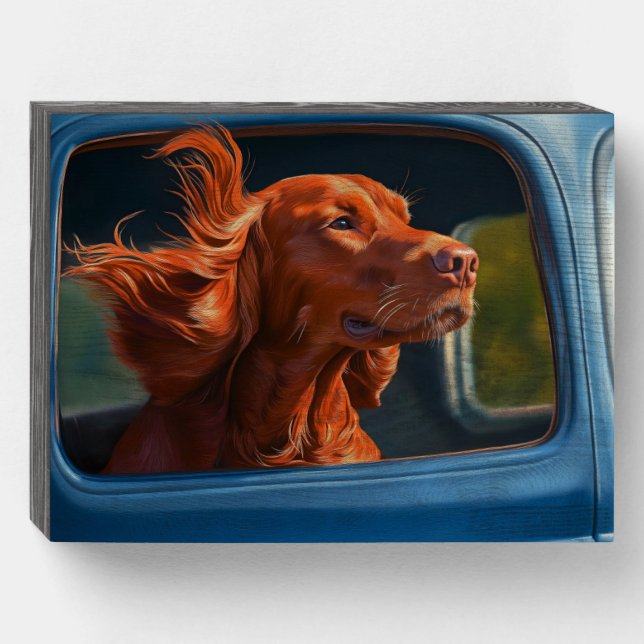 Red Dog Enjoying Scenic Car Ride Art Print Wooden Box Sign (Front Horizontal)