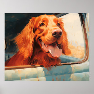 Red Dog in Classic Truck Window Art Print