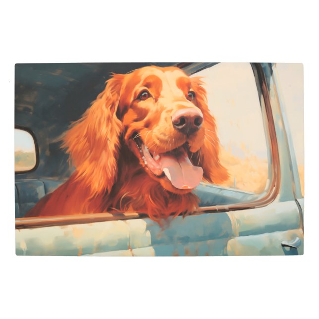 Red Dog in Classic Truck Window Art Print (Front)