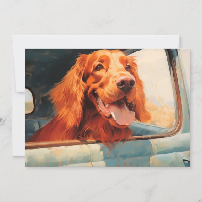 Red Dog in Classic Truck Window Art Print Card (Front)